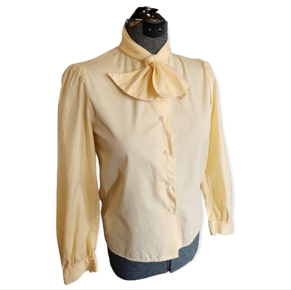 Talbots Butter Yellow Cotton Necktie Blouse - Picture 1 of 8